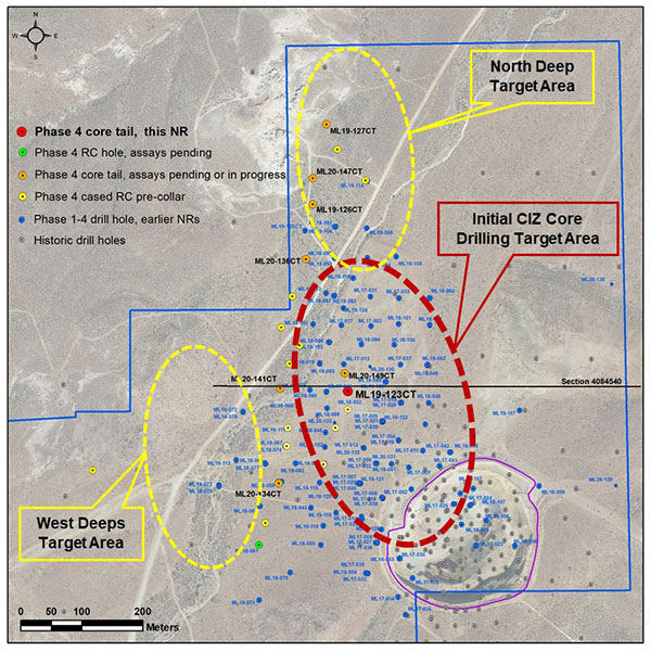 Location of ML19-123CT, pending holes and new holes to be drilled at Mother Lode Project, Nevada